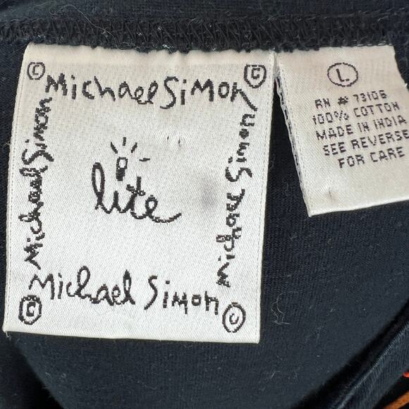 VINTAGE Michael Simon Black Button Down Long Sleeve "Park" Embroidered Top L - Picture 11 of 12